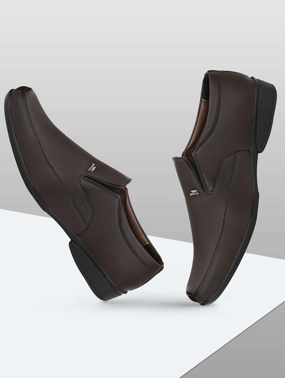 men solid taupe formal slip on