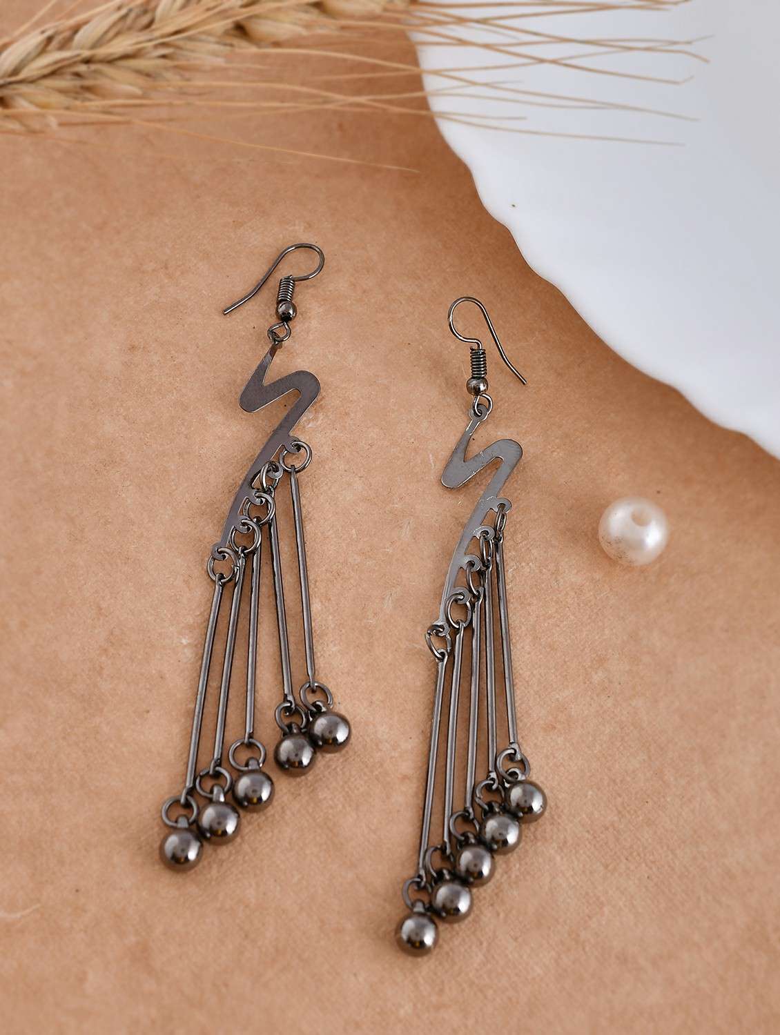 grey stainless steel drop earring