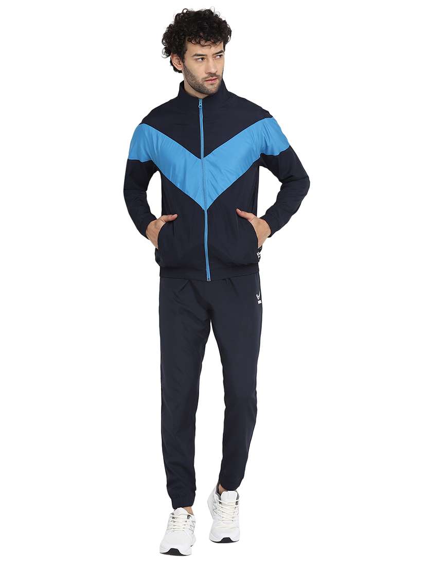 men color block black polyester track pant ankle length track suit