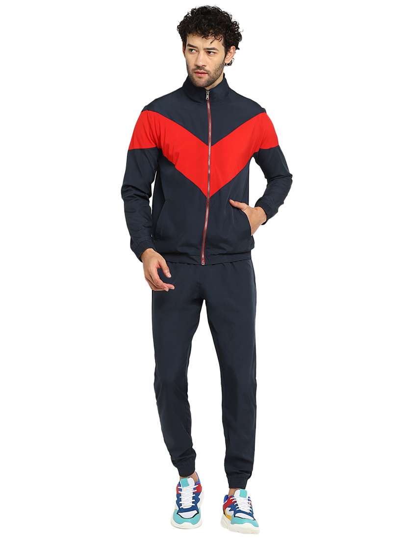 men color block black polyester track pant ankle length track suit