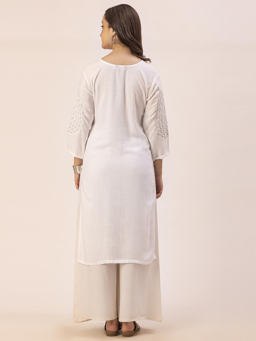 white rayon straight kurta - 20405671 - Standard Image - 2