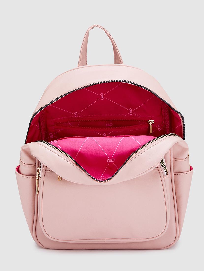 pink solid leatherette regular backpack - 20405737 - Standard Image - 2