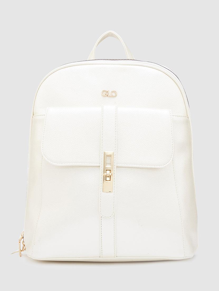 white solid leatherette regular backpack - 20405738 -  Zoom Image - 0