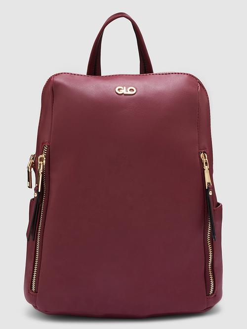 burgundy solid leatherette regular backpack - 20405744 - Standard Image - 0