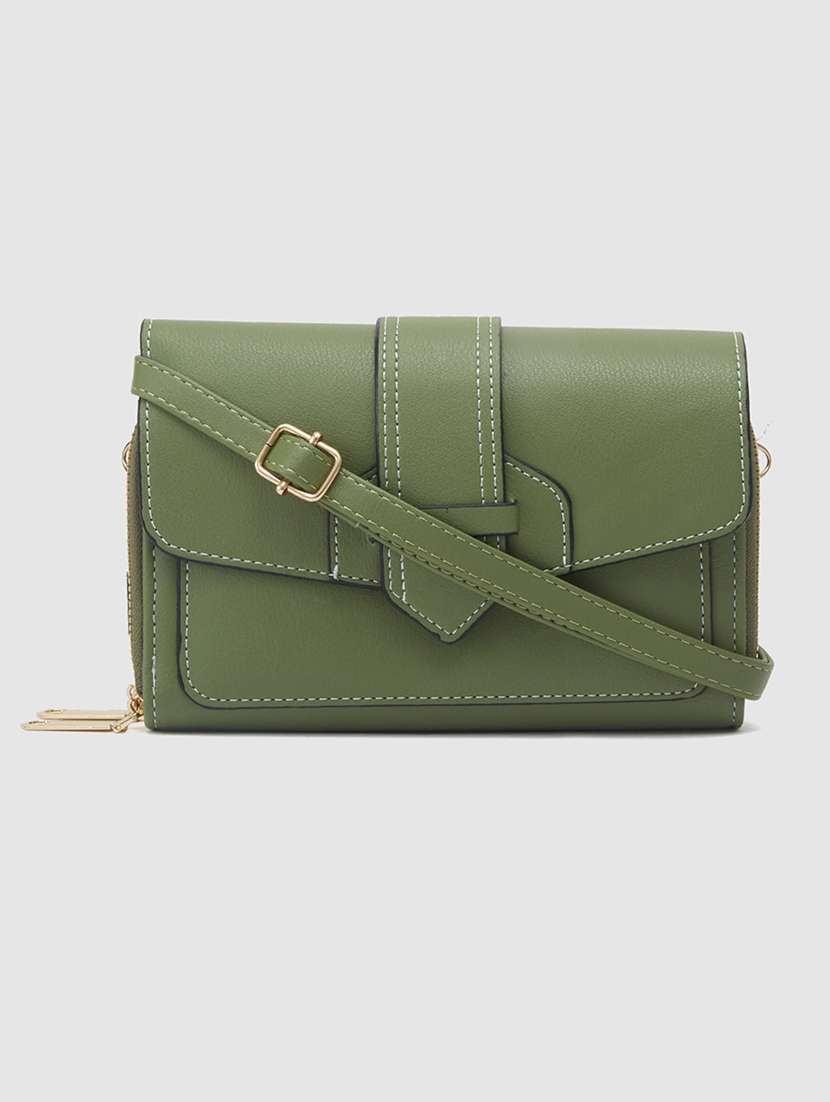 globus women olive solid envelope wallet