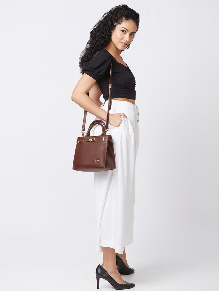 women solid leatherette handbag - 20405802 - Standard Image - 7