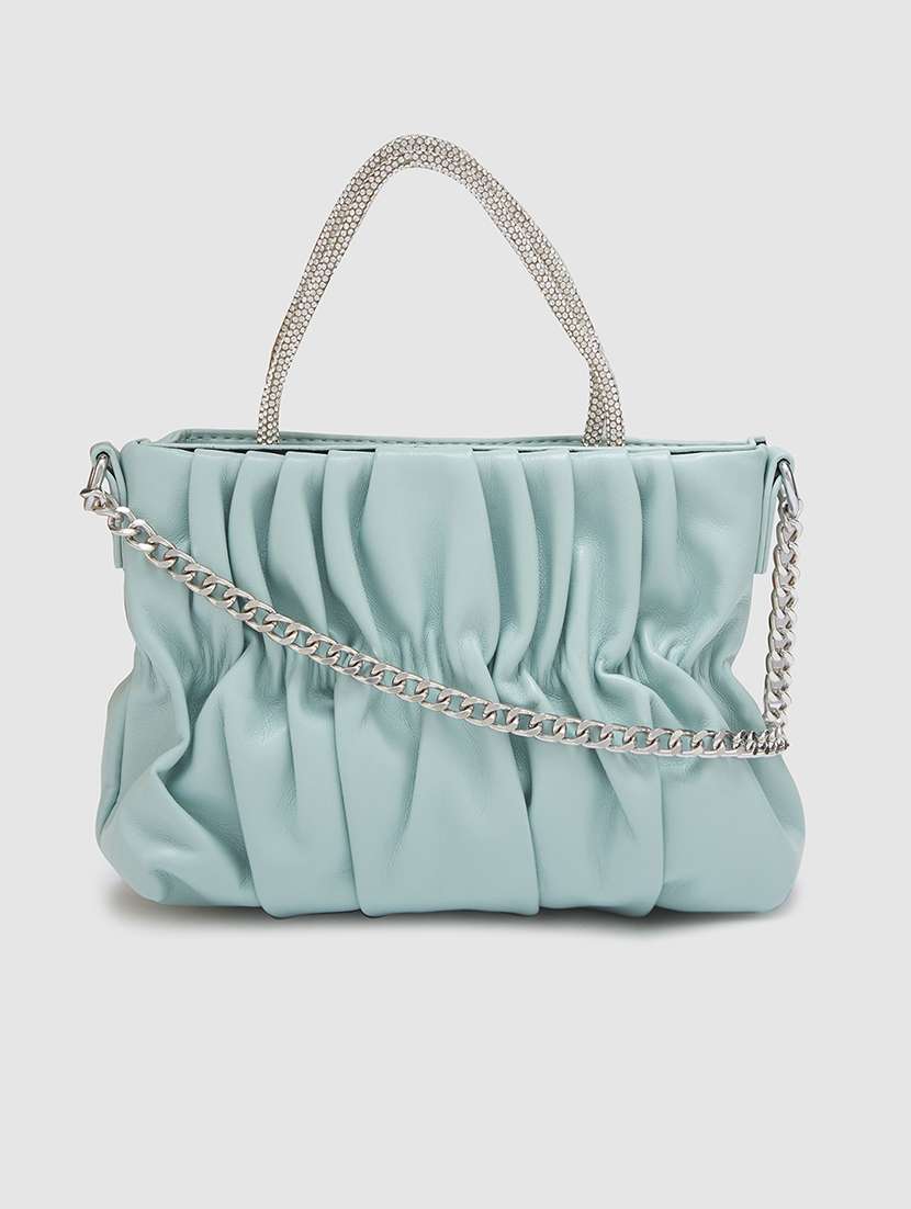 women solid leatherette handbag