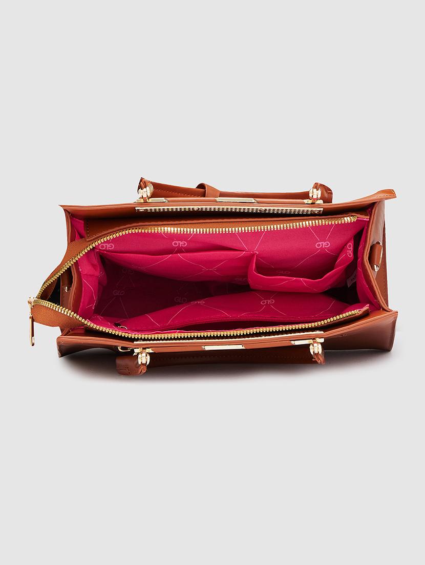 women solid leatherette handbag - 20405859 - Standard Image - 2