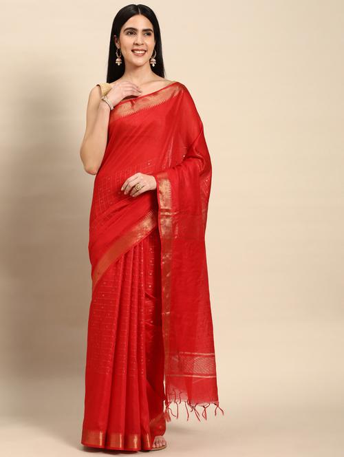 women's self design red colored saree with blouse - 20405984 -  Standard Image - 0