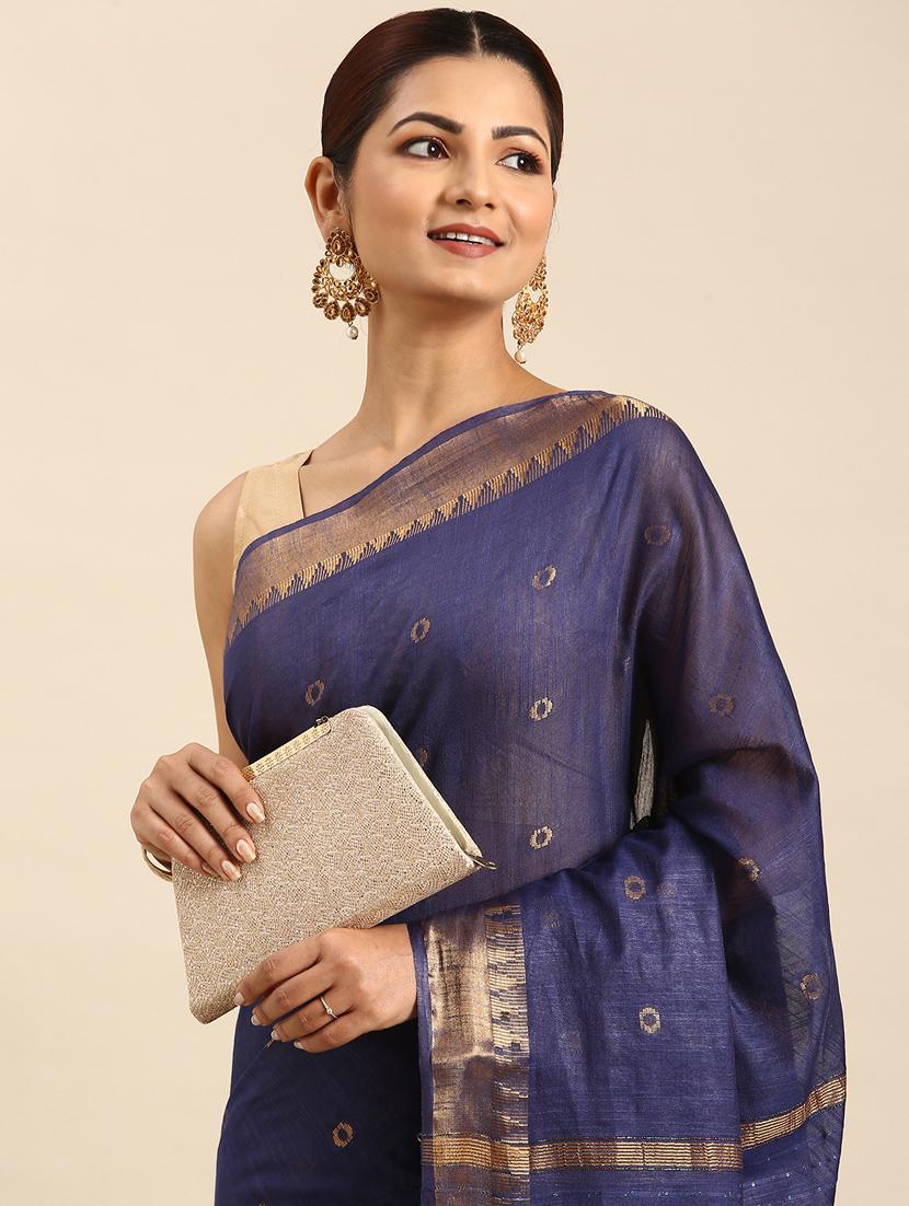 women's self design indigo colored saree with blouse - 20406031 - Standard Image - 2