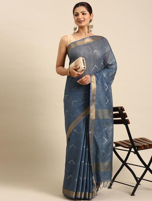 women's self design navy blue colored saree with blouse - 20406047 - Standard Image - 0