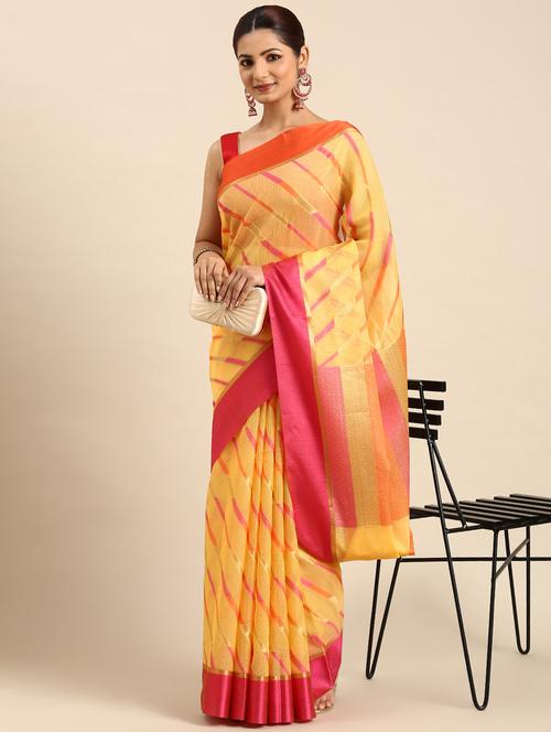 women's stripes yellow colored saree with blouse - 20406060 - Standard Image - 0