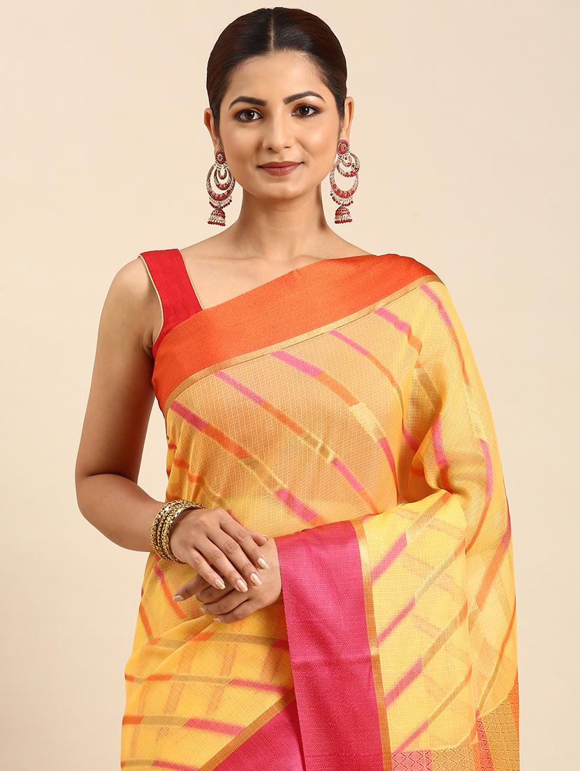 women's stripes yellow colored saree with blouse - 20406060 - Standard Image - 2