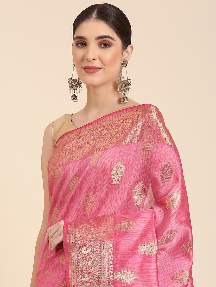 pink self design banarasi saree with blouse - 20406091 - Standard Image - 2