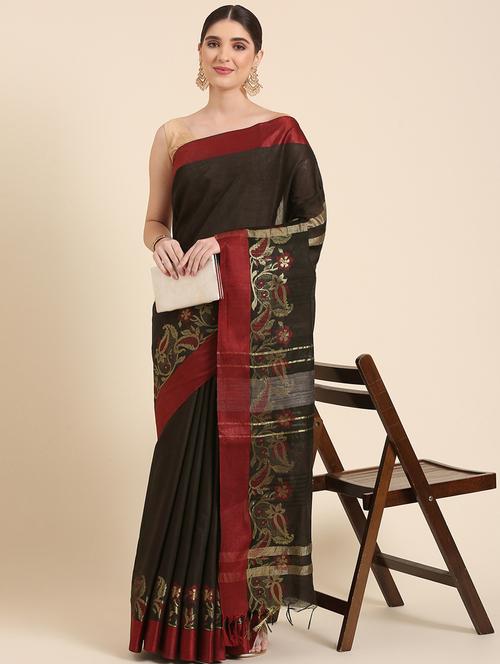 women's paisley black colored saree with blouse - 20406151 - Standard Image - 0