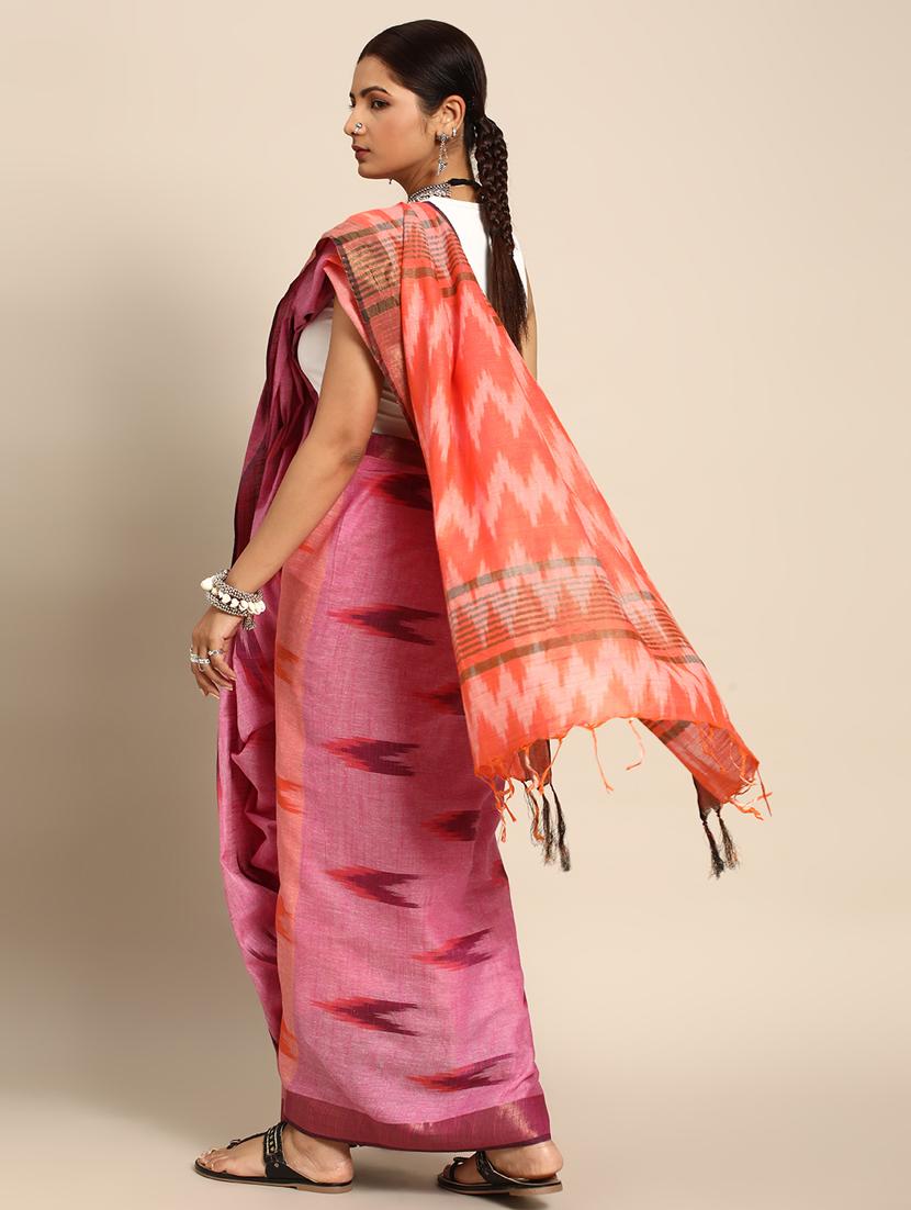 women's ikat pink colored saree with blouse - 20406158 - Standard Image - 2