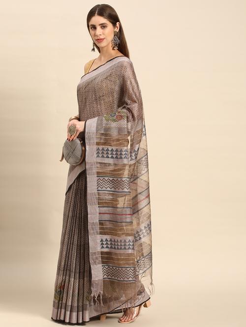 women's printed grey colored saree with blouse - 20406295 - Standard Image - 0