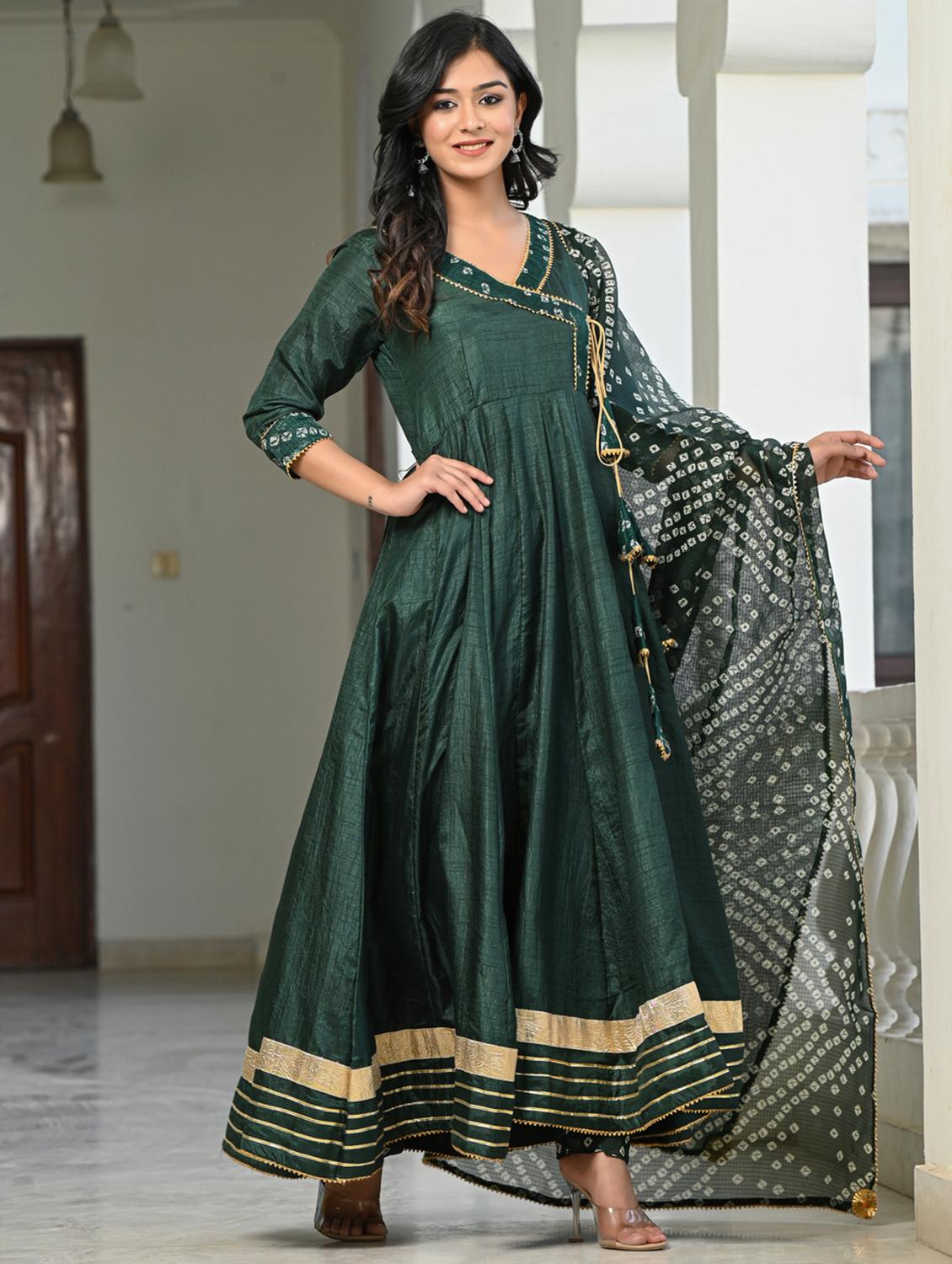 women green angarkha kurta pant set - 20406784 - Standard Image - 2