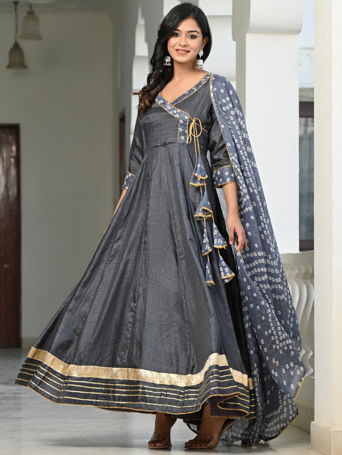 women grey angarkha kurta pant set - 20406785 - Standard Image - 2