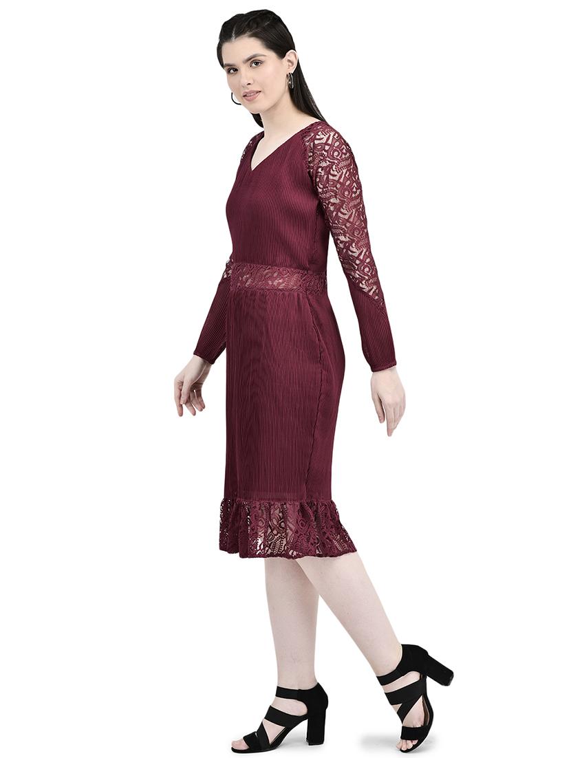 maroon self design sheath dress - 20406872 - Standard Image - 2