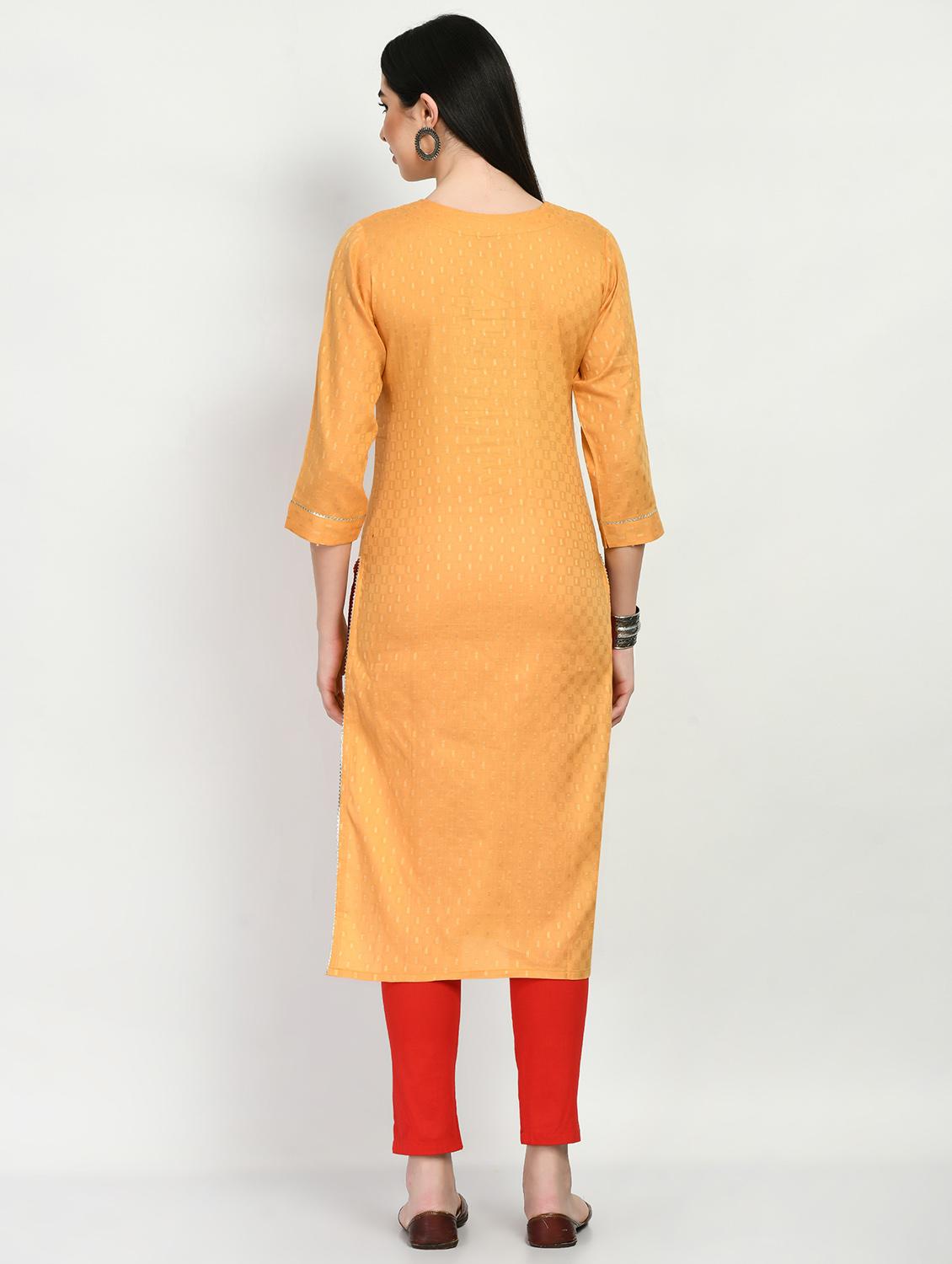 women orange round neck straight kurta - 20408033 - Standard Image - 2