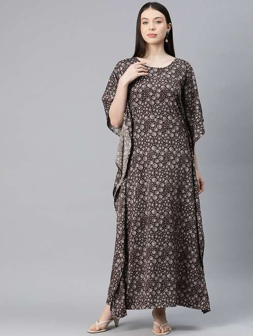women round neck printed kaftan dress - 20408615 -  Standard Image - 0