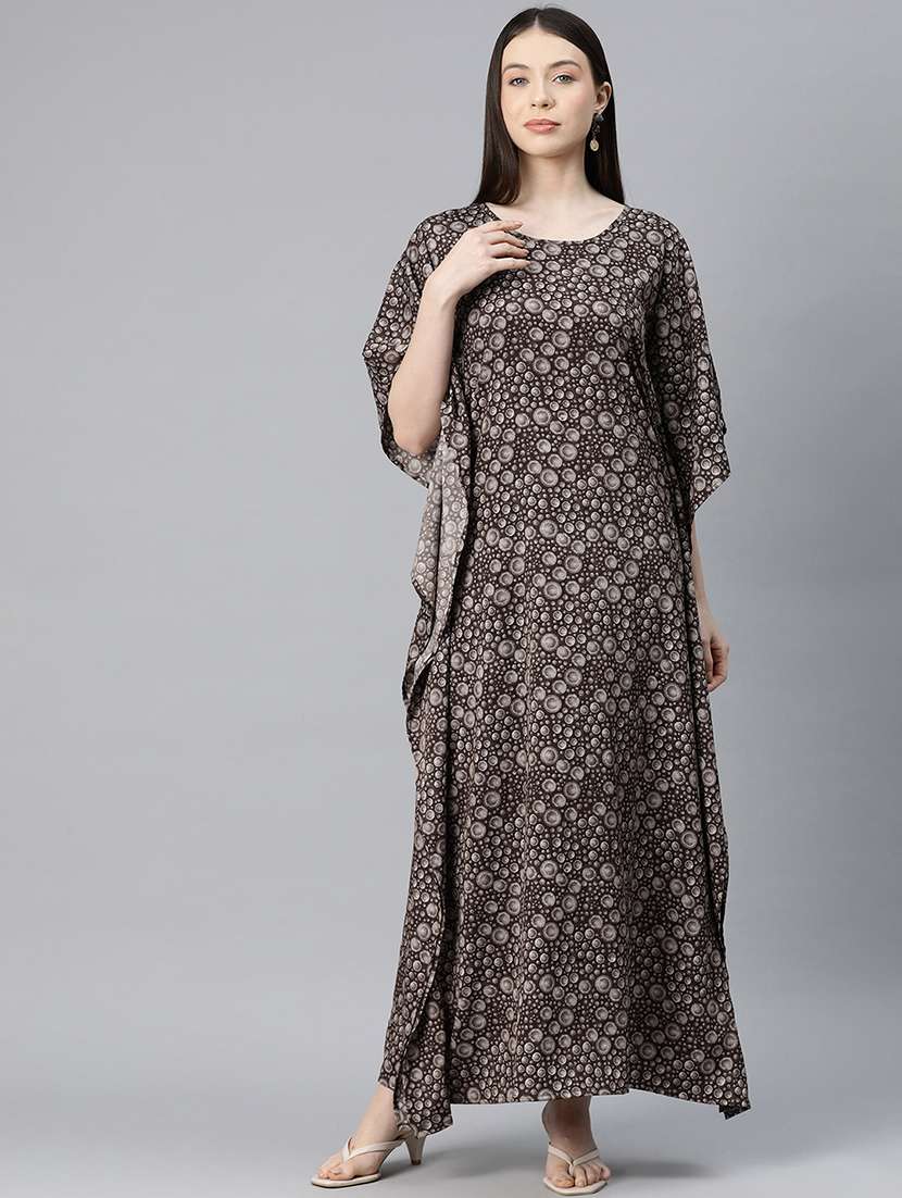 women round neck printed kaftan dress