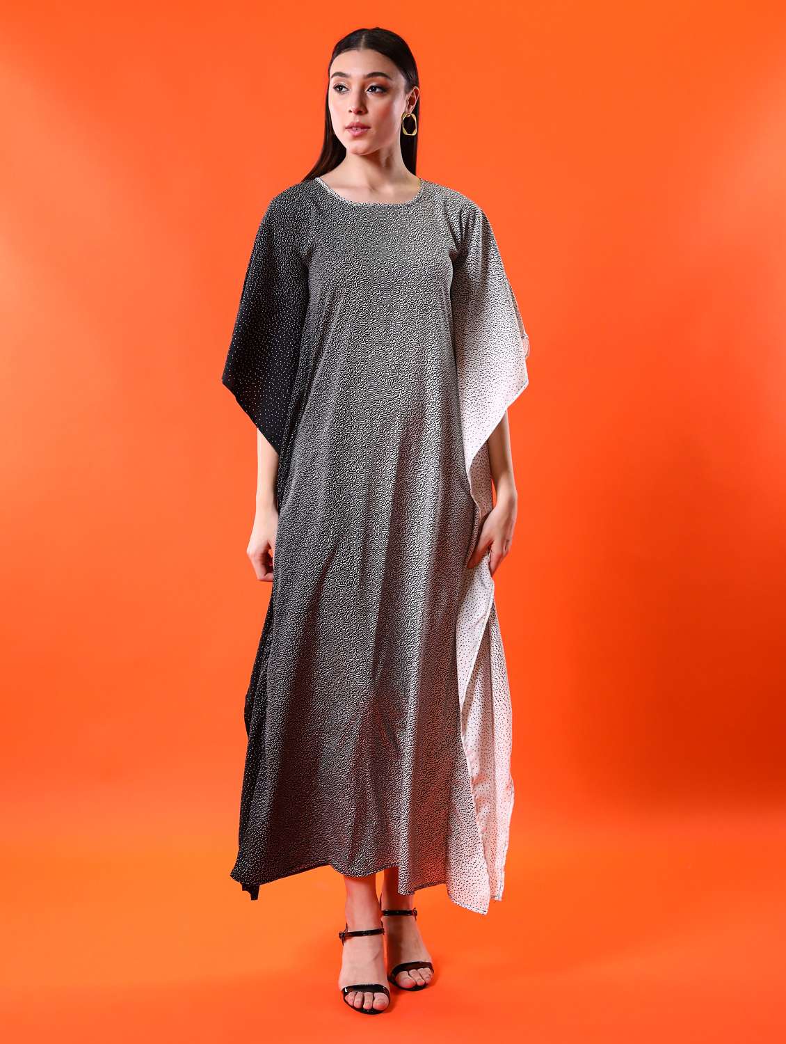 women round neck abstract printed kaftan dress