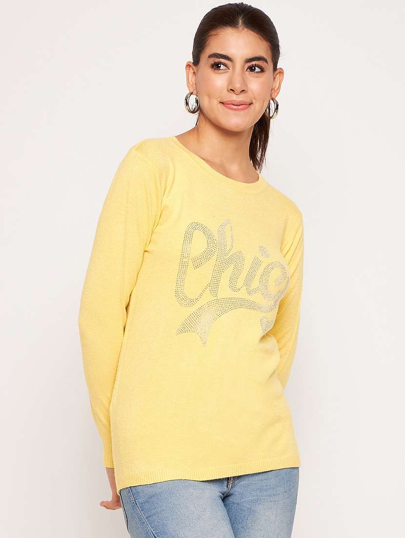 women yellow wool regular pullover