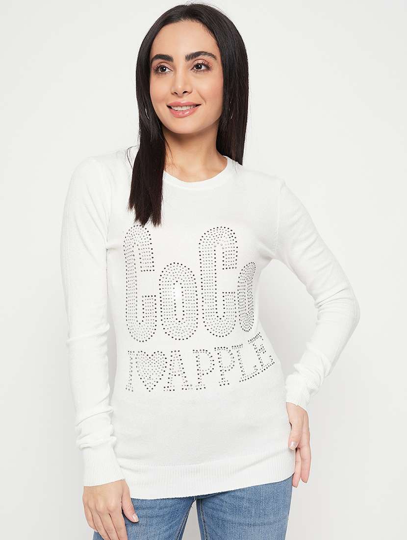 women white wool regular pullover