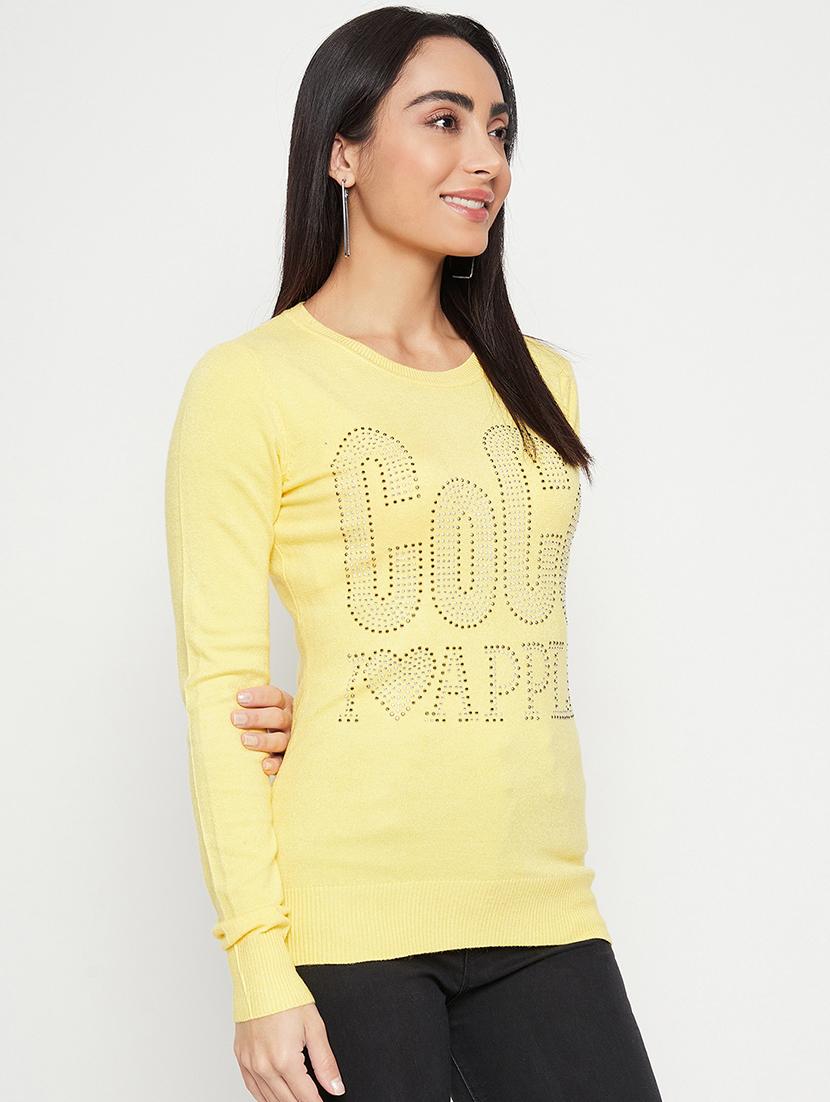 women yellow wool regular pullover - 20409216 - Standard Image - 2