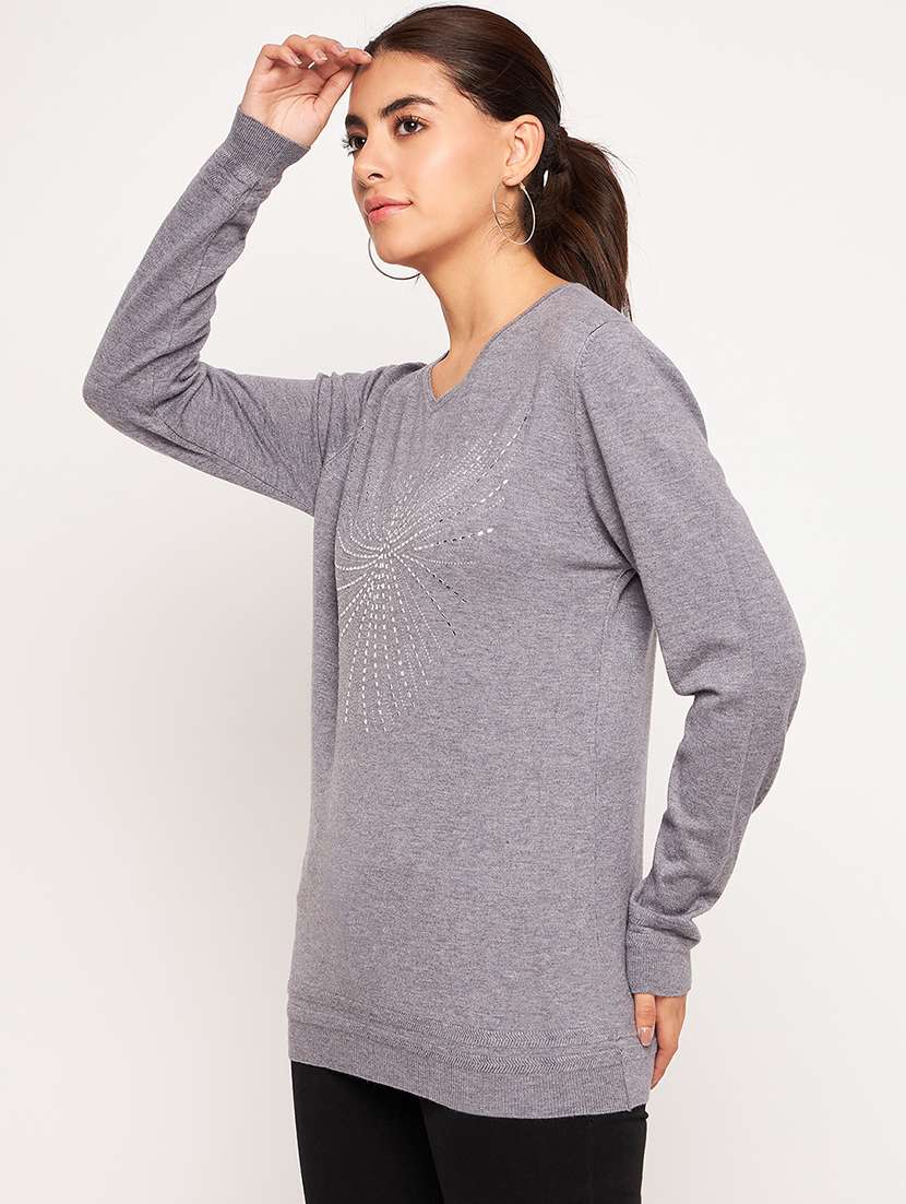 women grey wool regular pullover - 20409220 -  Standard Image - 2