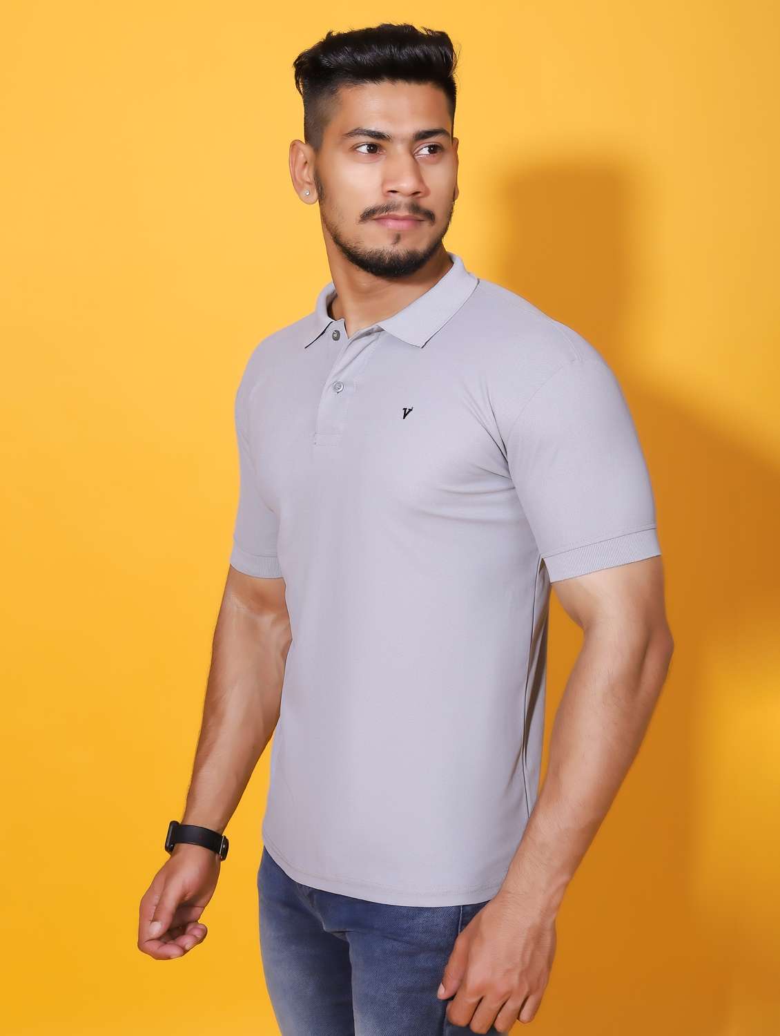 men grey solid polo t-shirt - 20409269 -  Standard Image - 2
