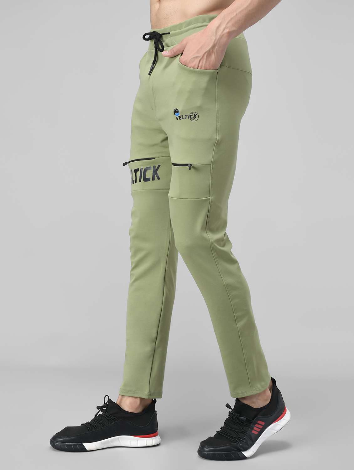men olive placement printed ankle length track pant - 20409358 -  Standard Image - 2