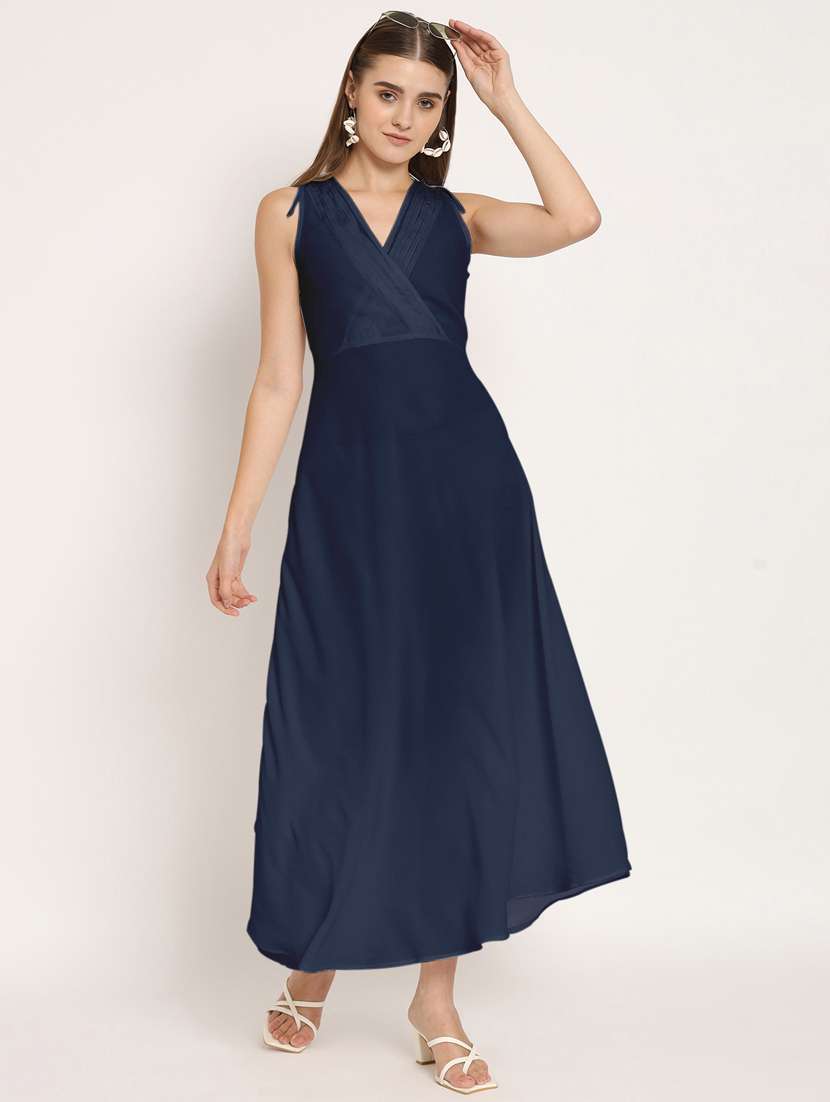 women navy blue georgette a-line dress