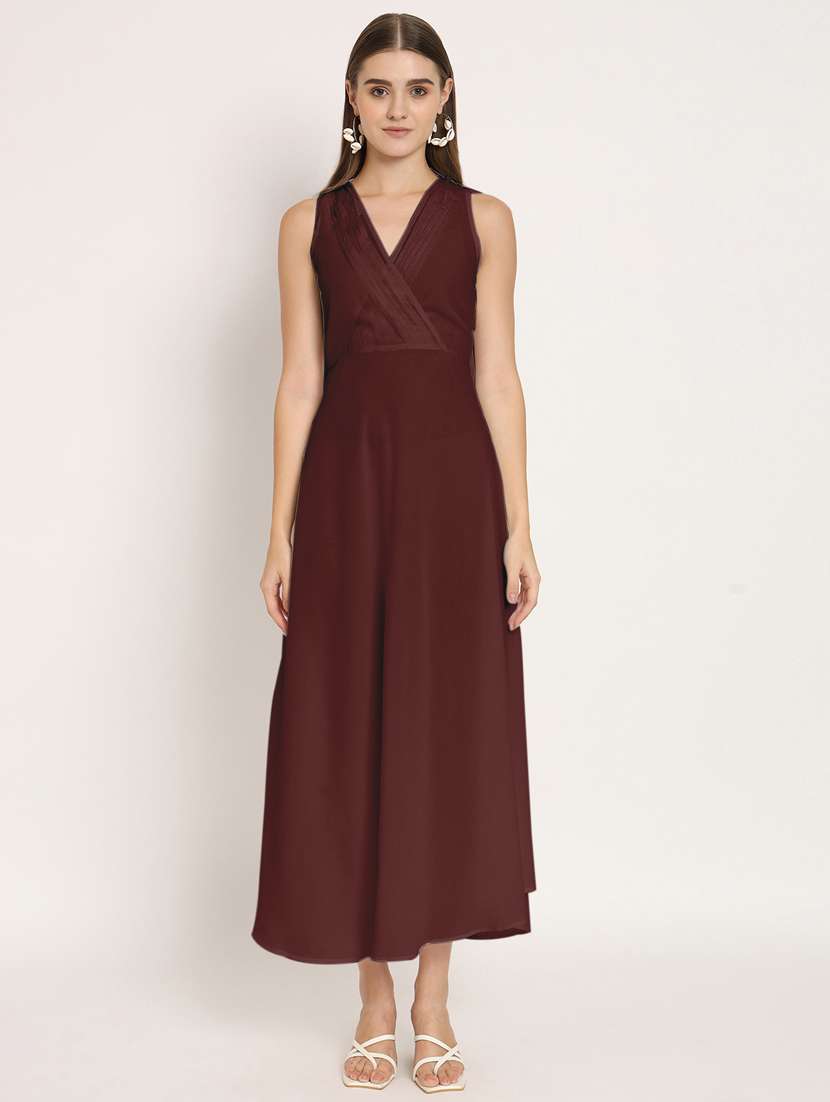 brown solid a-line sleeveless dress - 20409387 -  Standard Image - 2