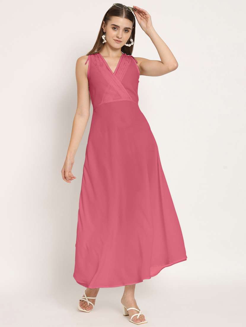 women dusty pink georgette a-line dress