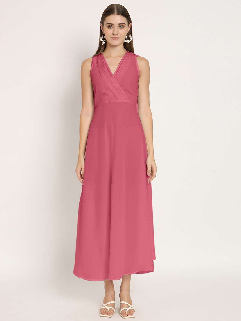 women dusty pink georgette a-line dress - 20409389 -  Standard Image - 2