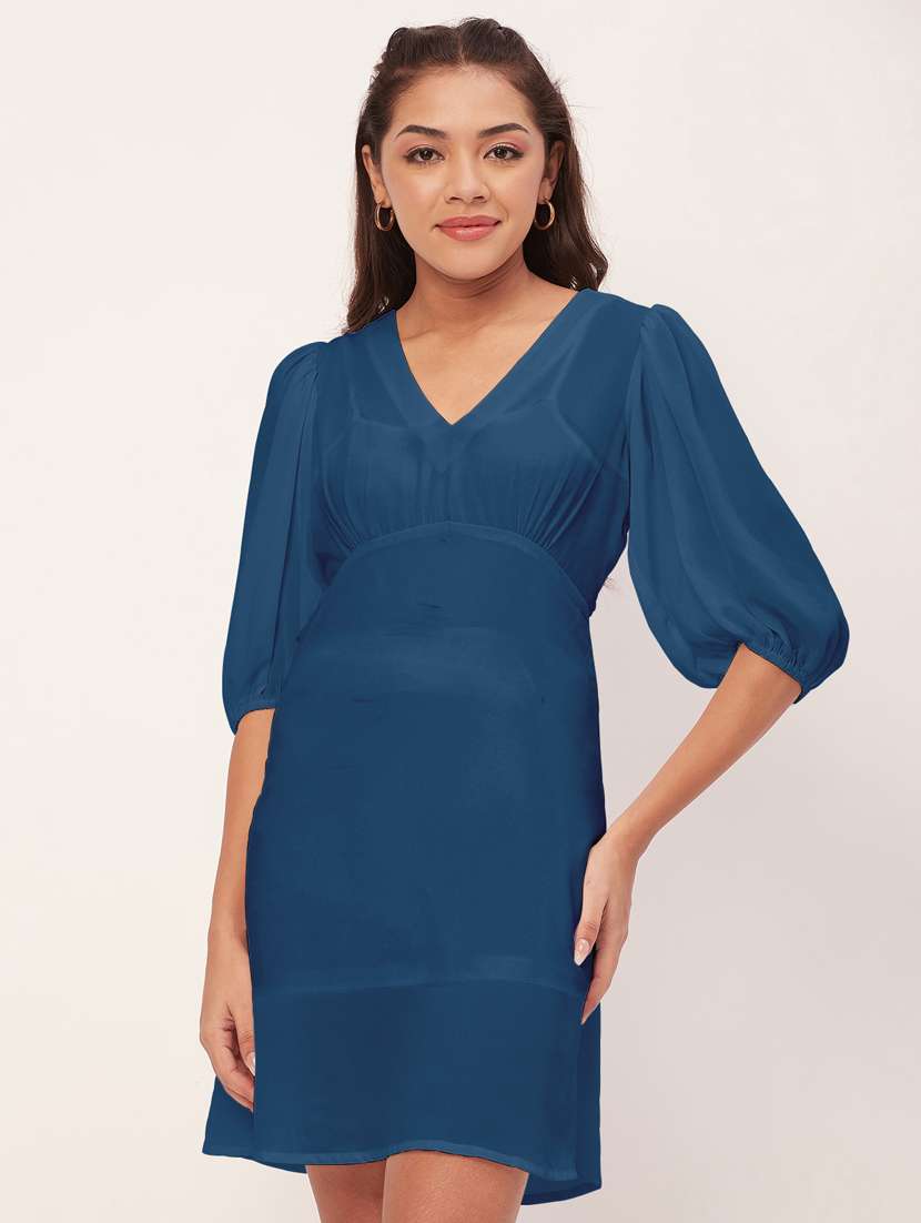 women blue georgette a-line dress