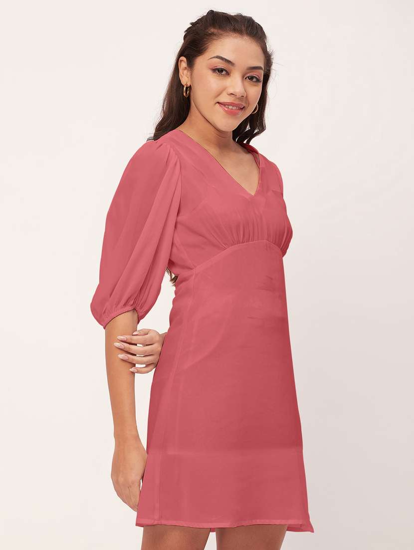 women dusty pink georgette a-line dress - 20409395 -  Standard Image - 2