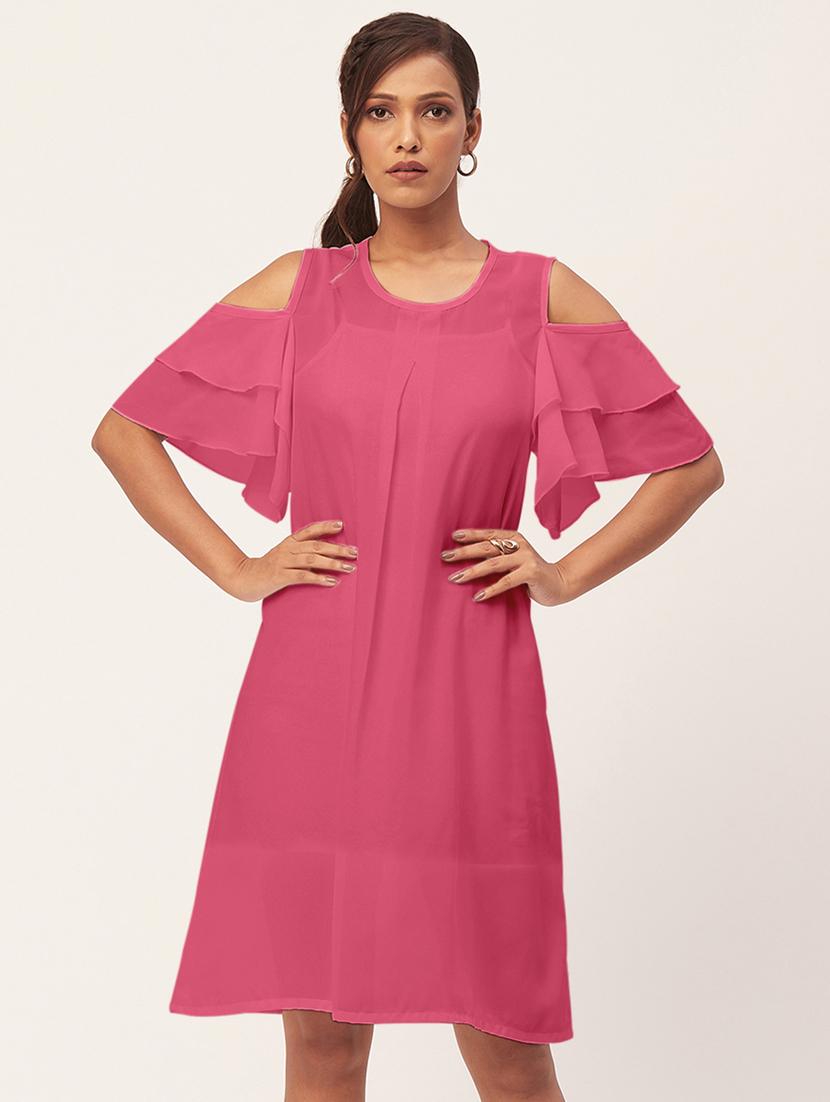 women pink georgette a-line dress - 20409398 -  Zoom Image - 0