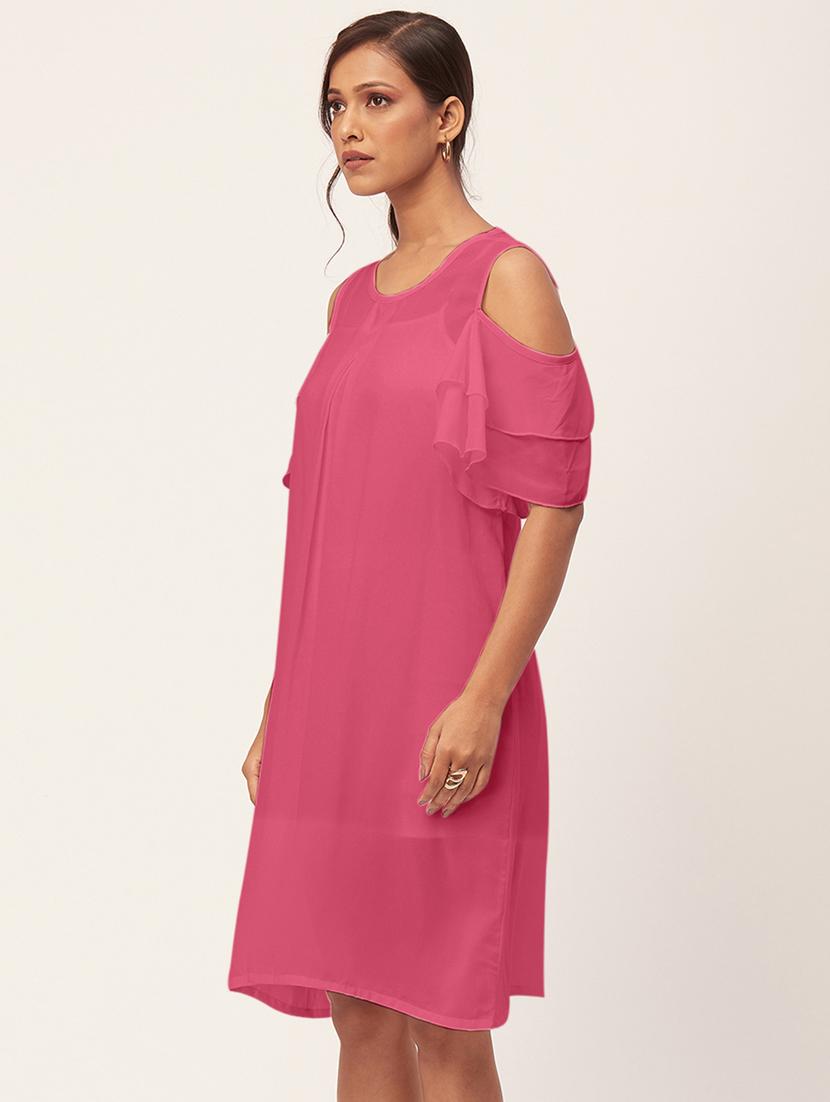women pink georgette a-line dress - 20409398 - Standard Image - 2