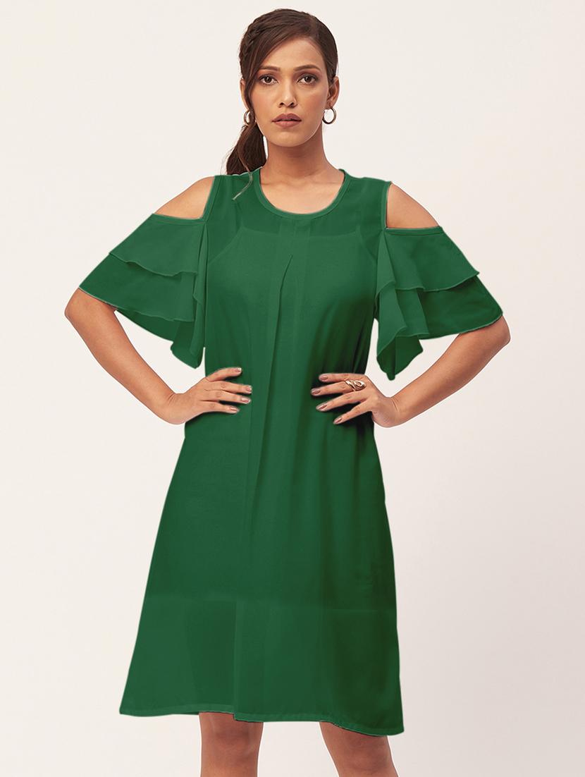 women green georgette a-line dress - 20409399 -  Zoom Image - 0