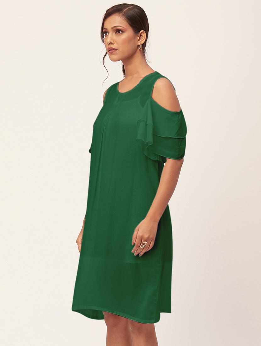 women green georgette a-line dress - 20409399 - Standard Image - 2