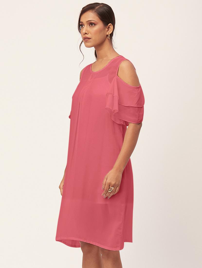 pink solid bell sleeves a-line dress - 20409404 - Standard Image - 2