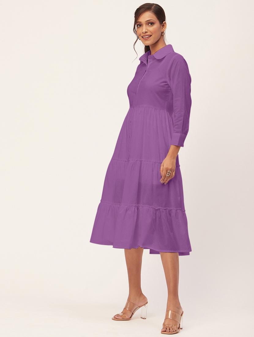 women purple cotton tiered dress dress - 20409411 - Standard Image - 2