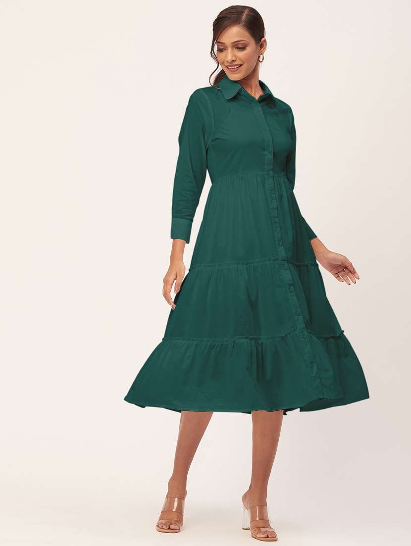 women green cotton tiered dress 