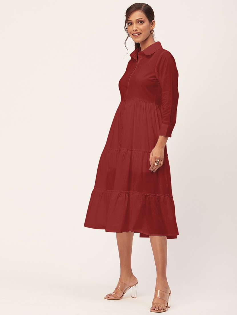 women red cotton tiered dress  - 20409414 -  Standard Image - 2