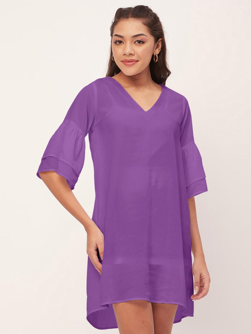 women purple georgette a-line dress - 20409417 -  Zoom Image - 0