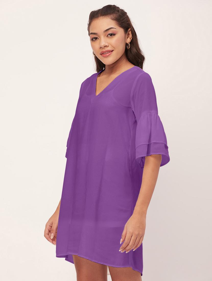 women purple georgette a-line dress - 20409417 - Standard Image - 2